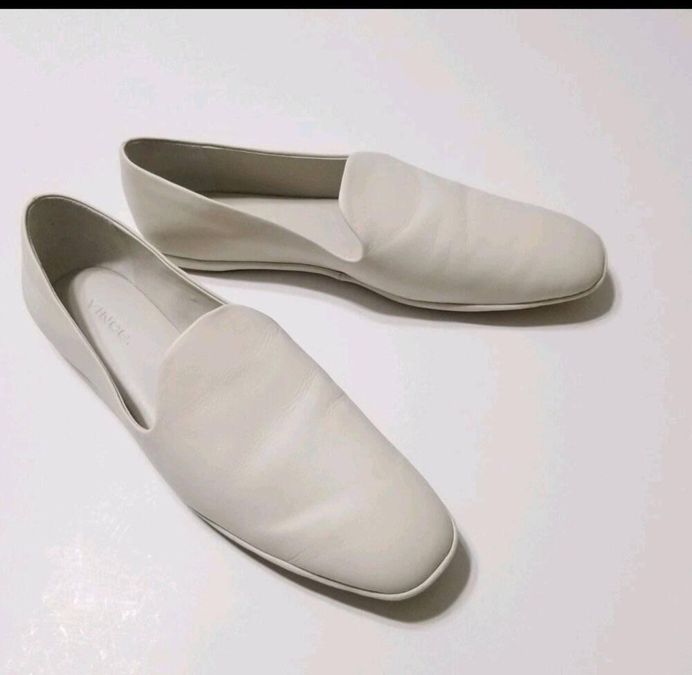 Vince Camuto Paz Leather Flat Slip-On Loafer in Off White Women's Size 6.5
